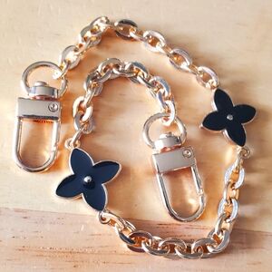 6"  Bag Chain Extender. Gold And Black With Floral Accents